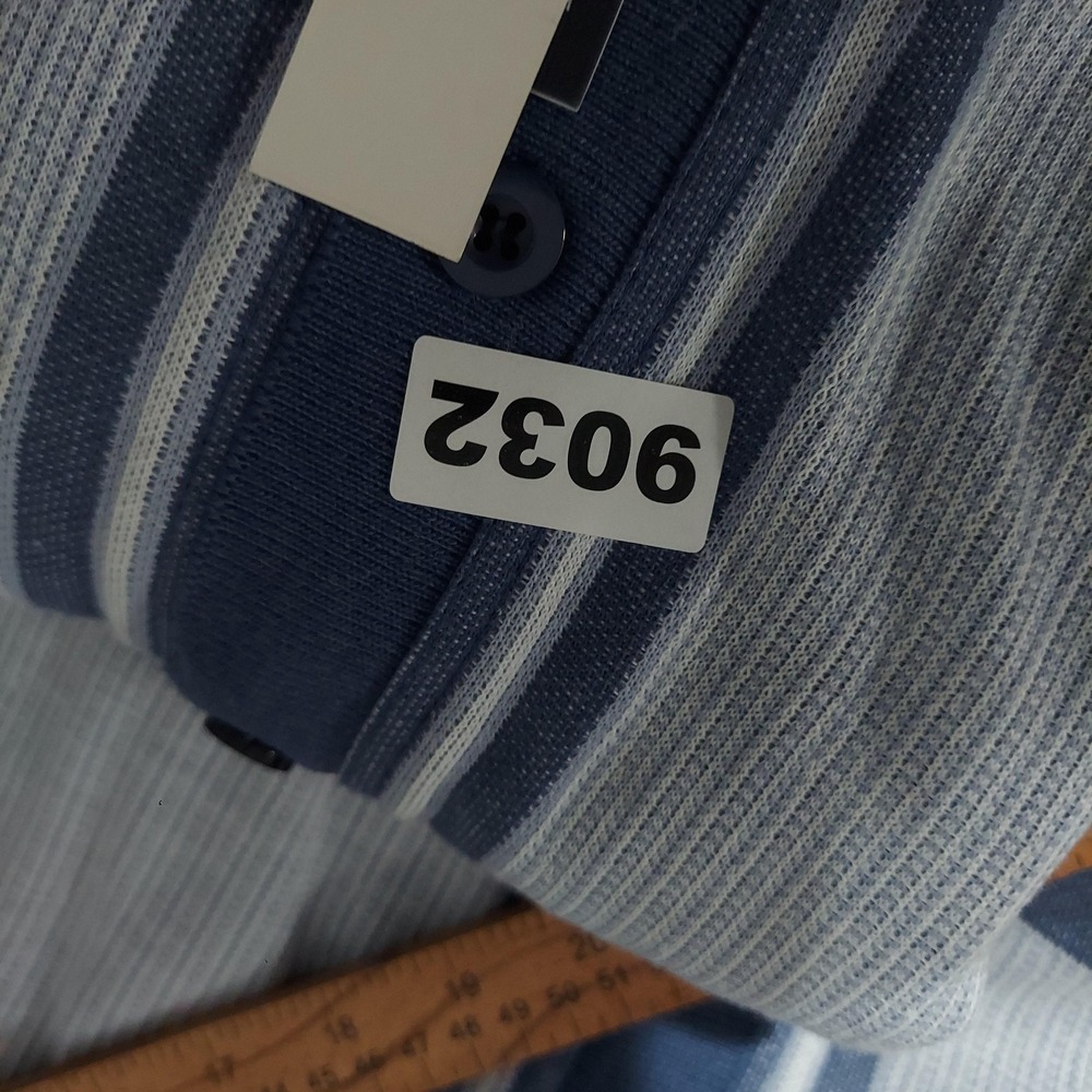 Report Collection Shirt Mens Medium Blue Striped Knit Button Front Sweater - Picture 14 of 14